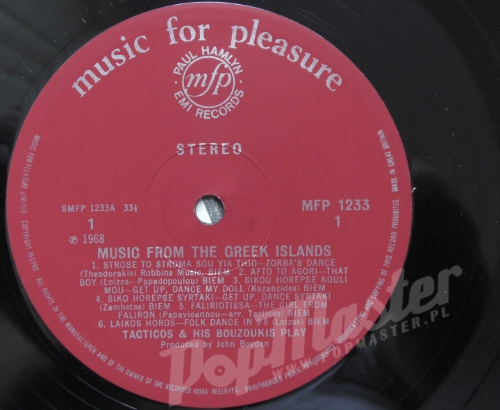 Tacticos And His Bouzoukis Play Music From Greek Islands MFP 1233 Виниловые Пластинки Народная музыка Folk